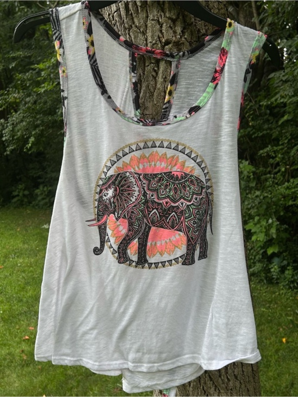 No Boundaries Elephant Mandala Print Tank Top with Cutout Cross Back